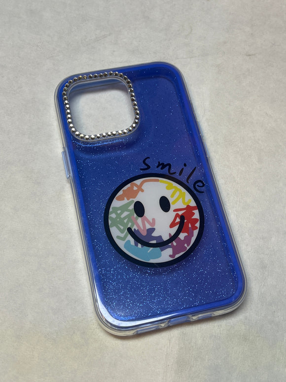 SMILE FACE NAVY BLUE STONE CASE 13 pro