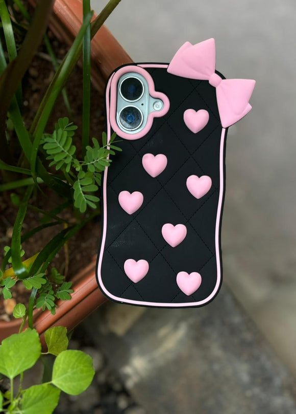 BLACK & PINK HEART BOW CASE